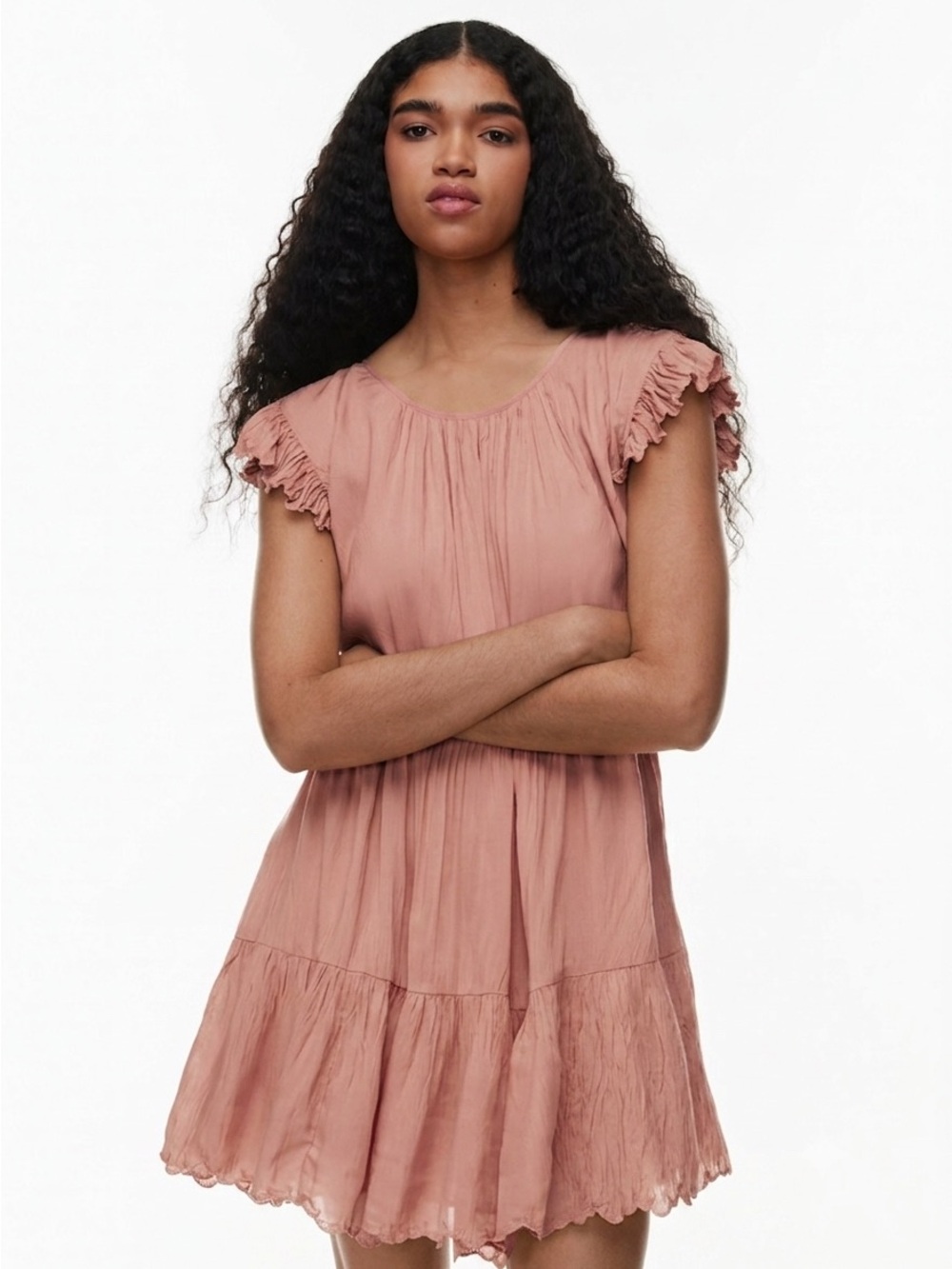 Aritzia Wilfred Sz S Sidonie Peach Beachy Casual Tiered Mini Dress